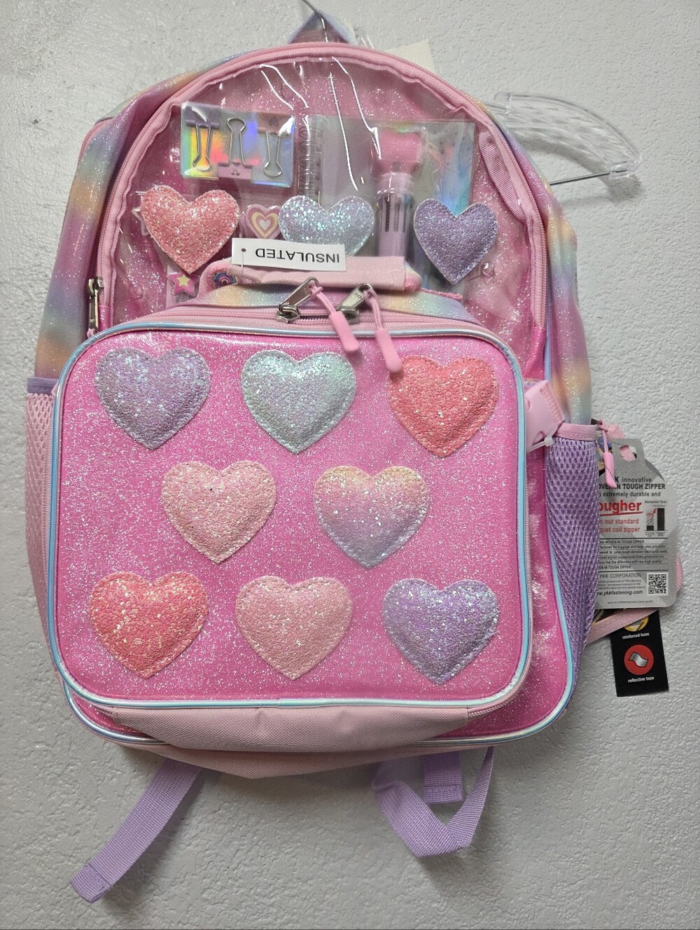 Kids Glitter Heart Backpack With Lunch Bag Nwt